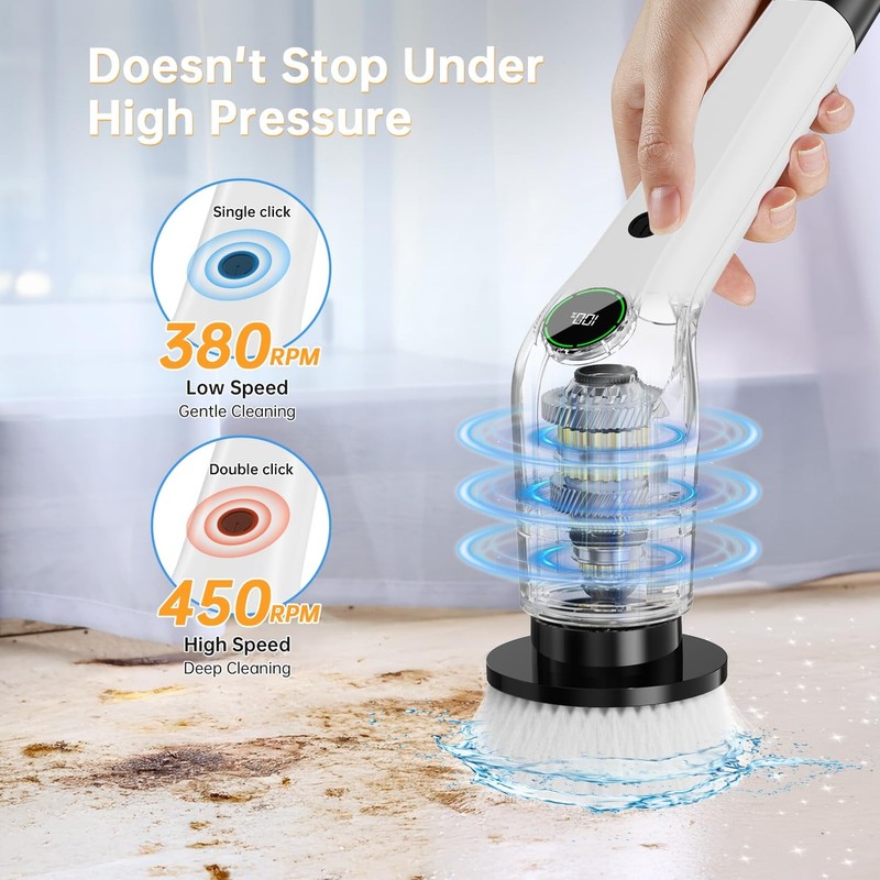 PUFTEM Electric Spin Scrubber, Cordless Shower Scrubber with 8 Scrub Black gallery