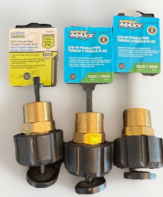 LOT OF 3 Pressure Washer 3/8” FPT To M22 Gun Connector Surface Maxx Brass