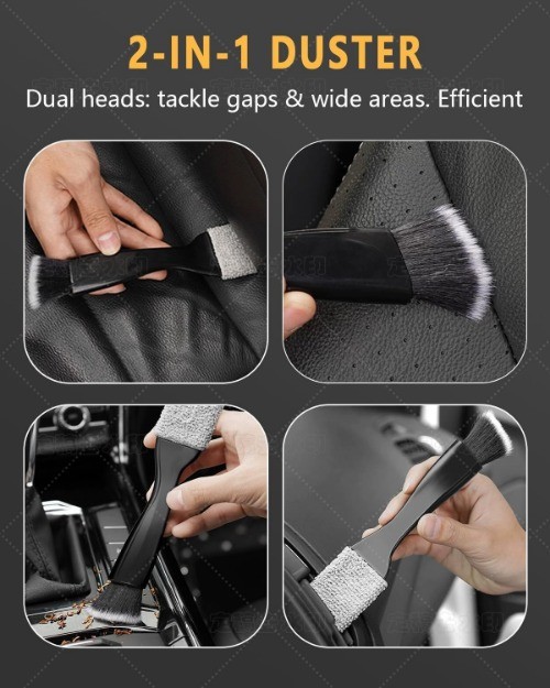 3PCS Car Interior Detailing Kit - 2 Curved Soft Bristle Brushes & 1 Dual-Head Du gallery