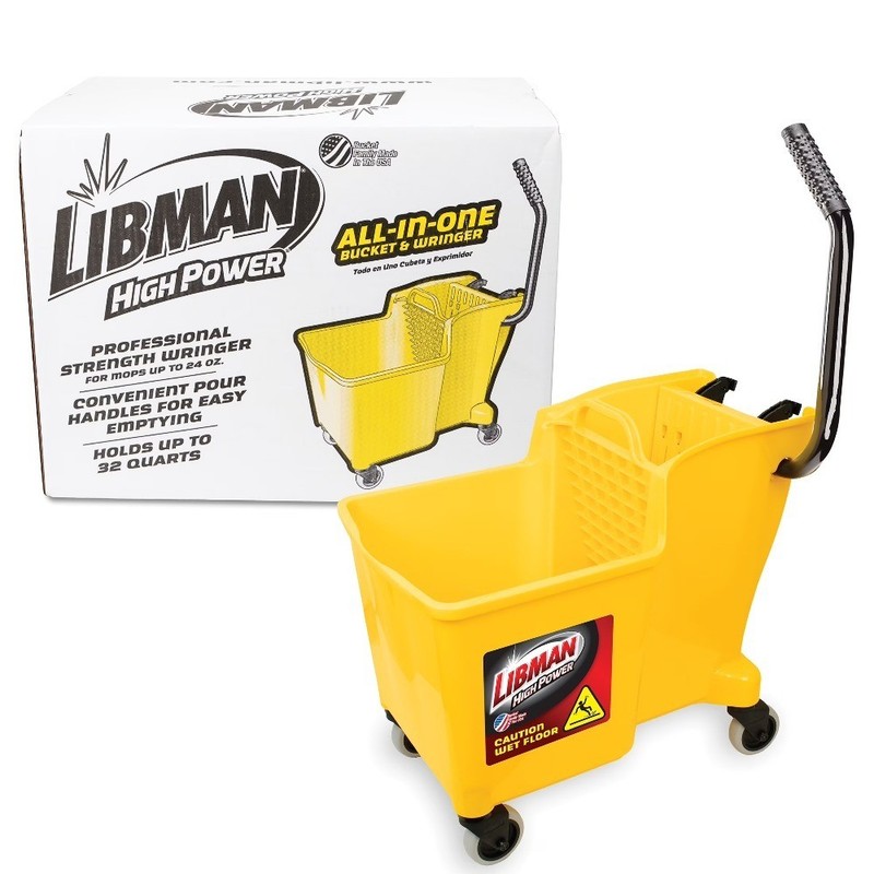 Yellow Polypropylene Bucket & Wringer with Non-Slip Steel Handle, 32 Quart