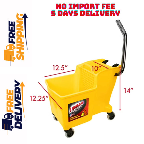US Libman Yellow Polypropylene Bucket & Wringer Non-Slip Steel Handle 32 Qt FAST