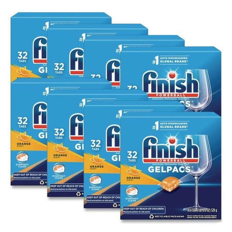 FINISH 81053CT Box of 32 Dish Detergent Gelpacs – Orange Scent (8/CT) New