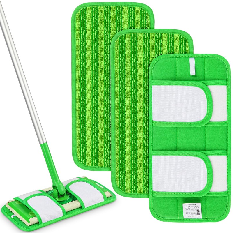 Reusable Mop Pads Compatible with Swiffer Sweeper Mops: 3 Pack, Green