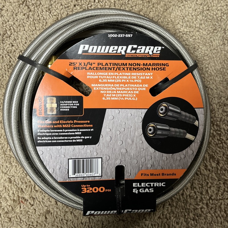 Power Care 25ft x ¼” 3200psi M22 Connector Pressure Washer Hose Non-Marring