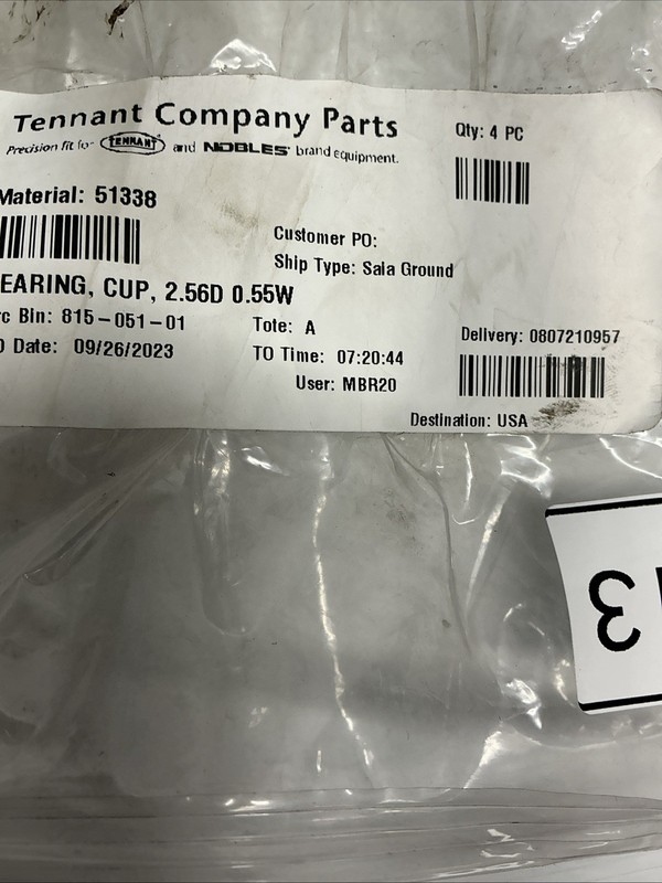 Tennant 51338 Bearing Cup Parts Lot of 4 V-713