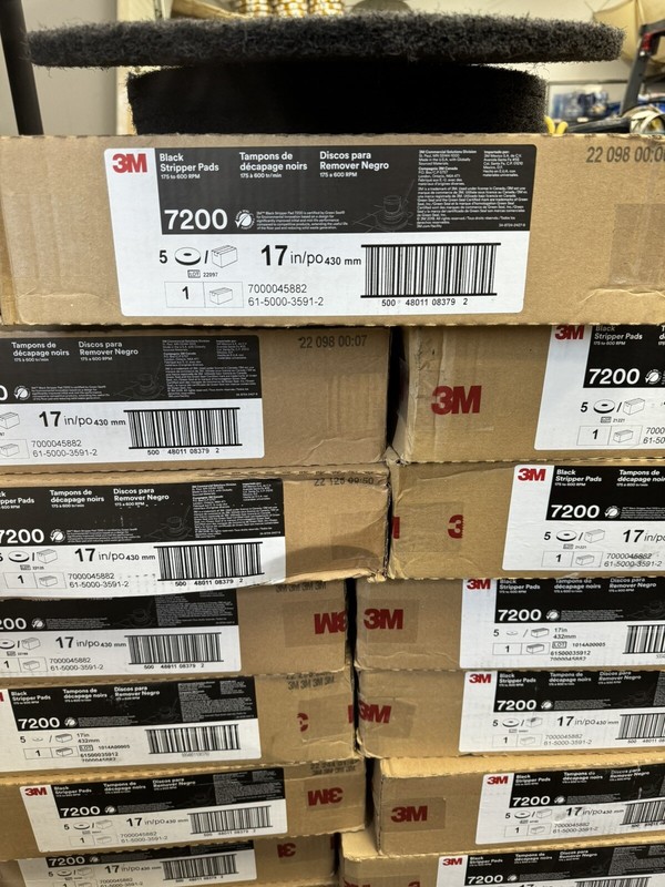 3M 17″ Black Stripping Pads 7200 Full Case Floor Stripper 5 inBox 61-5000-3591-2