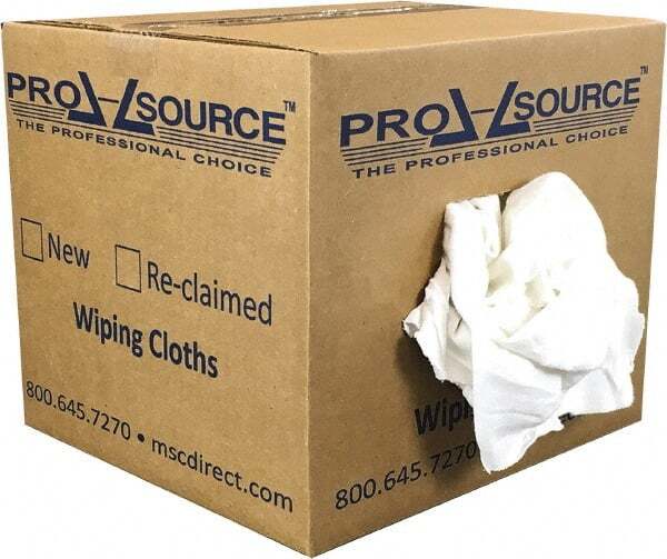 10 Lb Box PRO-SOURCE Reclaimed White Cotton T-Shirt Cloth Shop Rags
