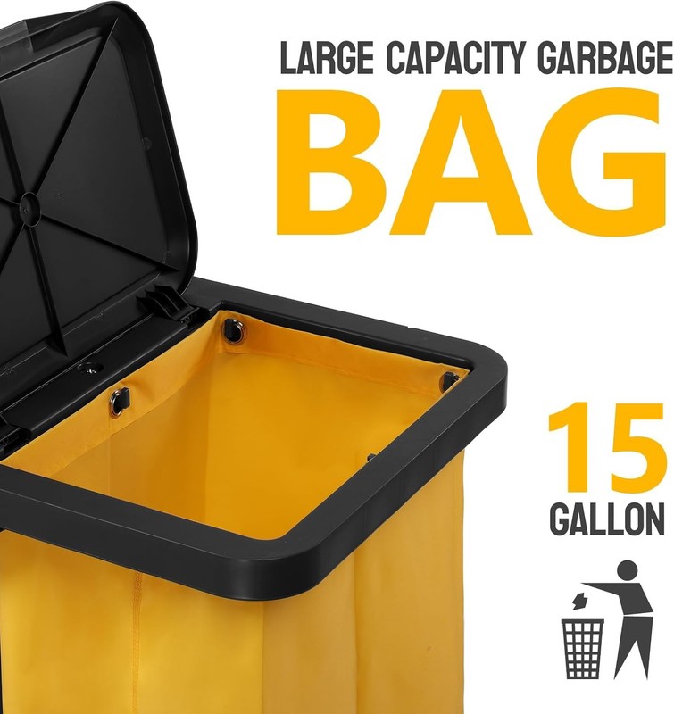 500 Lbs Capacity Janitorial Cart 3-Tier Rolling Cart w/ 15-Gallon Collection Bag gallery