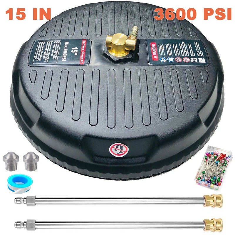 3600PSI,15″Pressure Washer Surface Cleaner Brush Water Broom w/ 2 Extension Wand