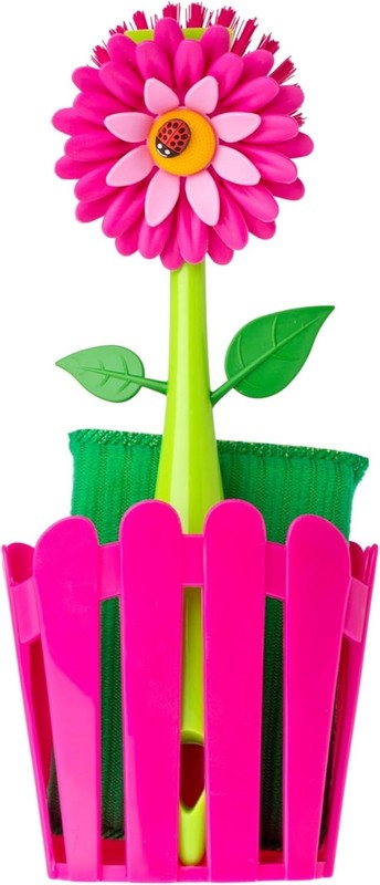 Flower Power 3-in-1 Kitchen Sink Caddy Set, Flower-Shaped Dish Brush