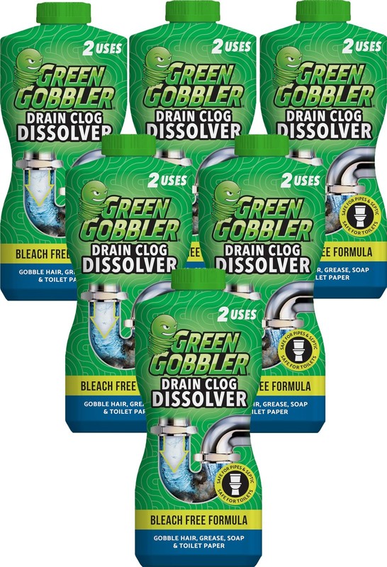 Green Gobbler Liquid Hair Drain Clog Remover & 1 Count (Pack of 6), Natural
