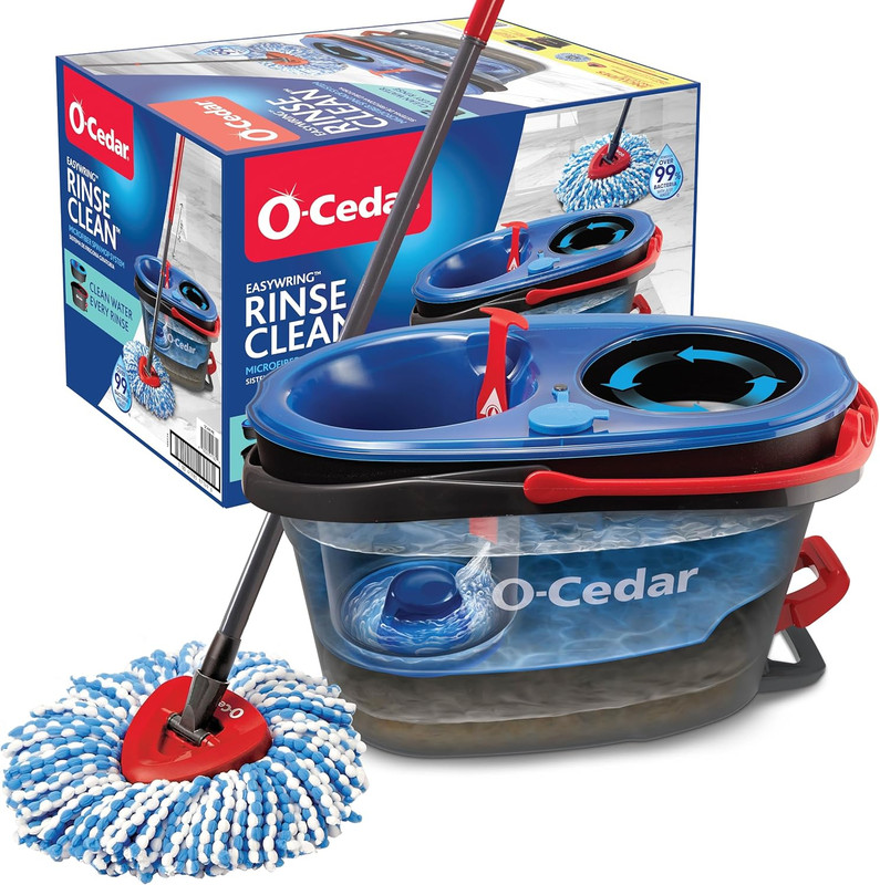 O-Cedar Rinseclean Spin Mop Bucket System Clean Water Removes 99% of Bacteria