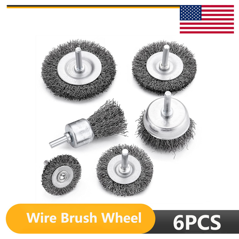 6Pcs/Set Wire Brush Wheel Cup Brush 1/4 Inch Shank Drill Rotary Tools Metal Rust