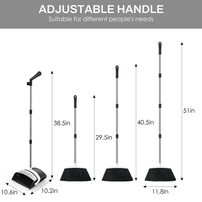 EZKEY Broom and Dustpan Set for Home, 51-in Long Medium, Black White gallery