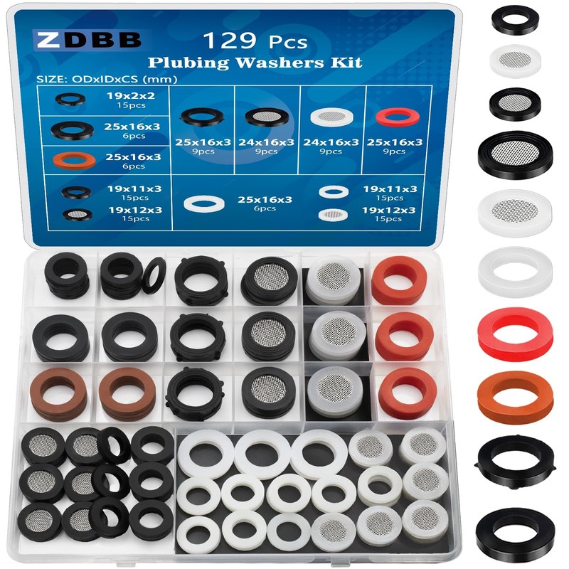 ZDBB 129 PCS Garden Hose Washers Shower Head 129 PCS, Black/ White /Red
