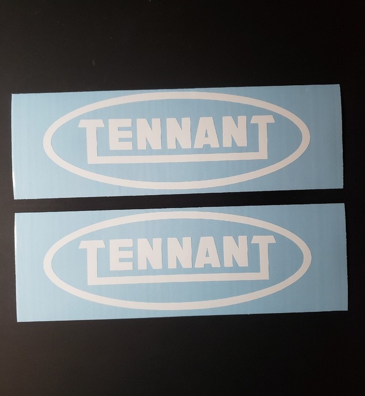 Tennant Floor Scrubber Decals Stickers WHITE 20 -7/8″ x 7 5/8″ pair (2)