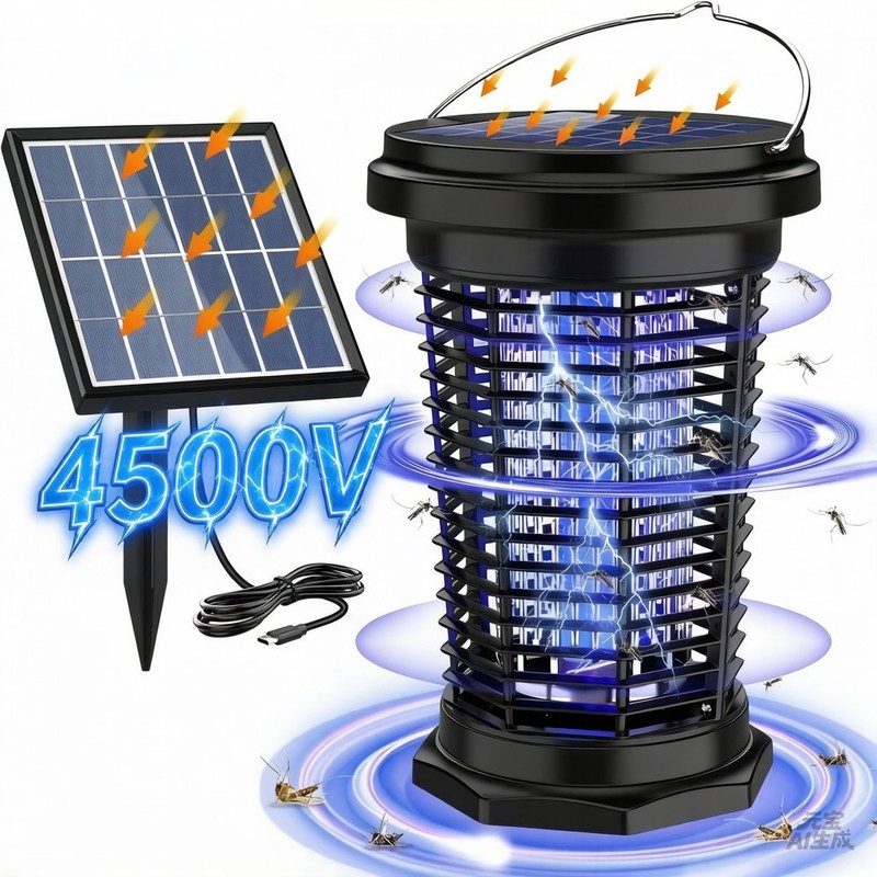 2 In 1 Solar Bug Zapper Outdoor Mosquito Zapper 4500V Waterproof Rechargeable