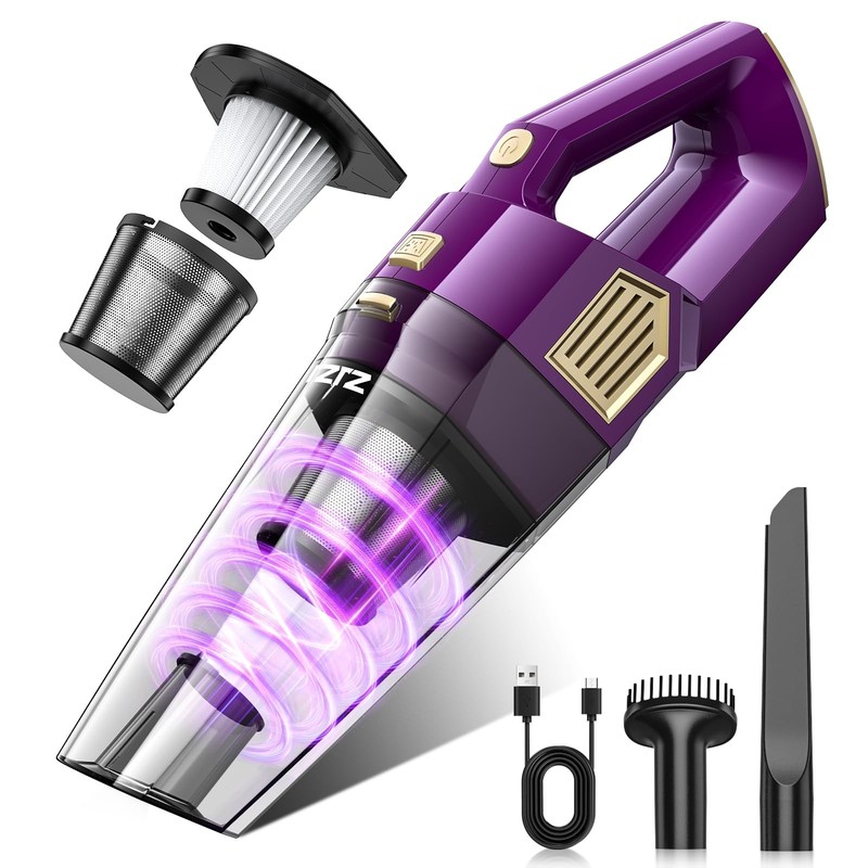 ZJZJ Handheld Vacuum Cordless, 15000PA Powerful Suction Hand Purple & Gold