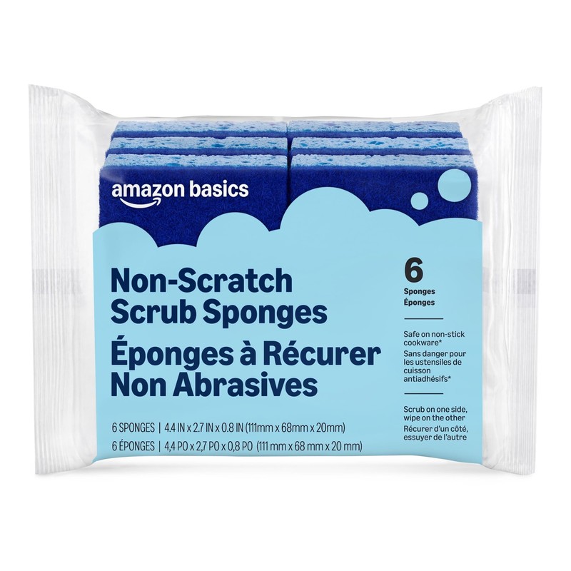 Amazon Basics Non-Scratch Dual-Sided Sponges for Nonstick Pots 6-Pack, Blue
