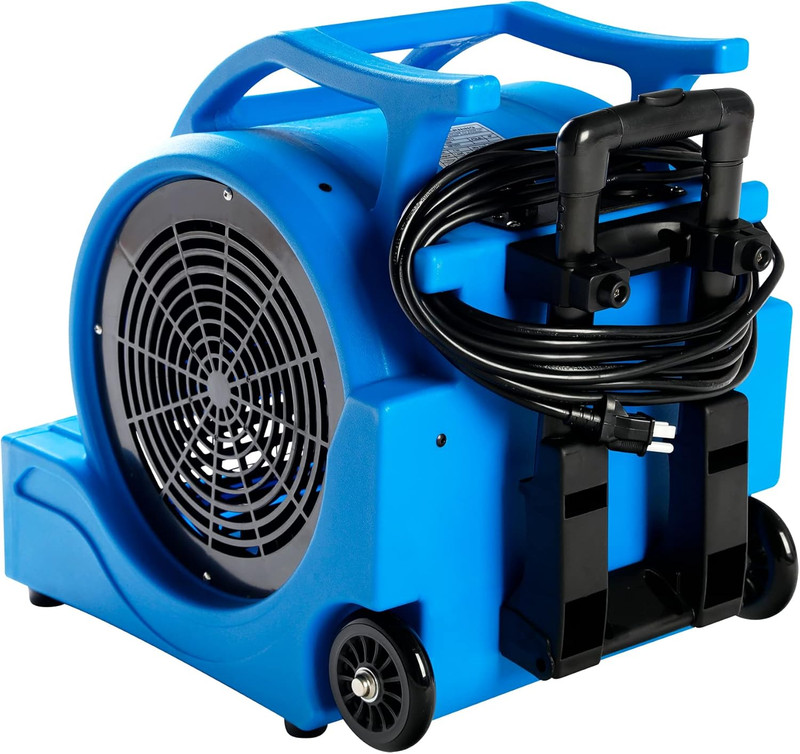High-Power 3-Speed 1HP Air Mover Dryer with Wheels - 4000+ CFM (Blue) gallery