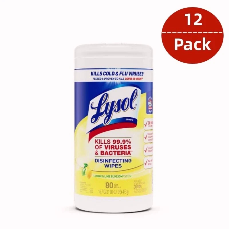 Lysol Disinfecting Wipes, Lemon and Lime, 960 ct Wipes (12 CAN/CT, 80 Wipes/CAN)