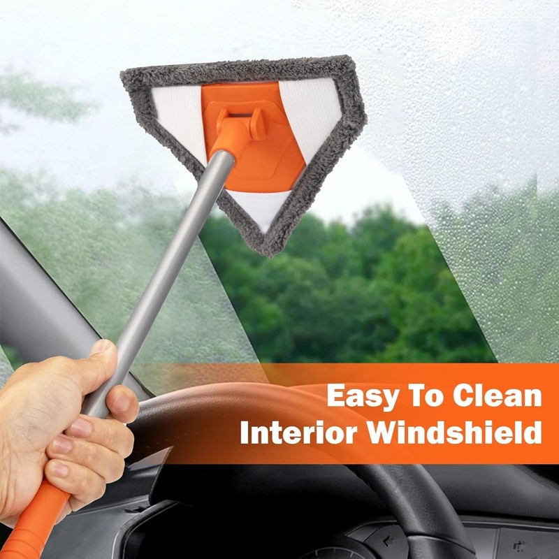 Interior Glass Cleaner Brush with 2 Reusable Microfiber Pads, Triangular Mop Too gallery
