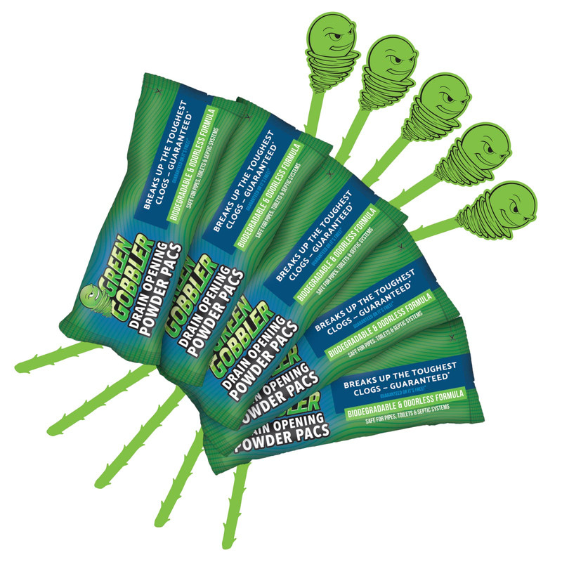 Green Gobbler Drain Clog Remover Drain Cleaner Powder 5 Pacs 5 Tools G8063