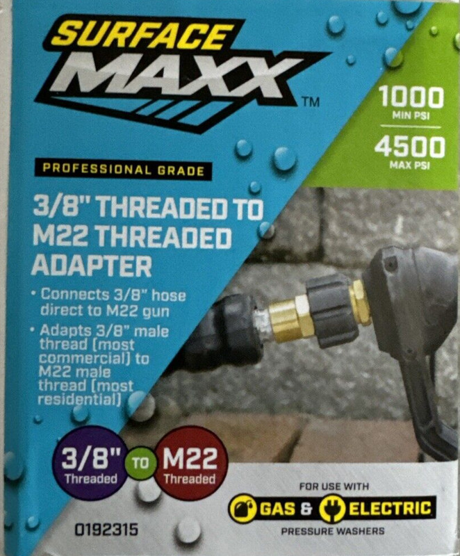 Pressure Washer 3/8” FPT To M22 Gun Connector Adapter Surface Maxx Brass