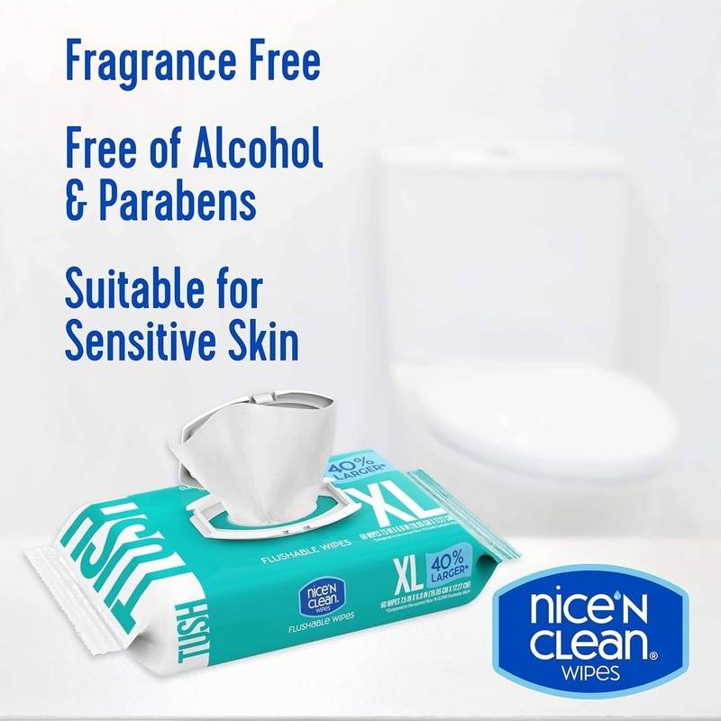 Extra Large Flushable Wipes | 40% Larger Wipes | 6.8" x 7.5" Unscented XL Adu... gallery