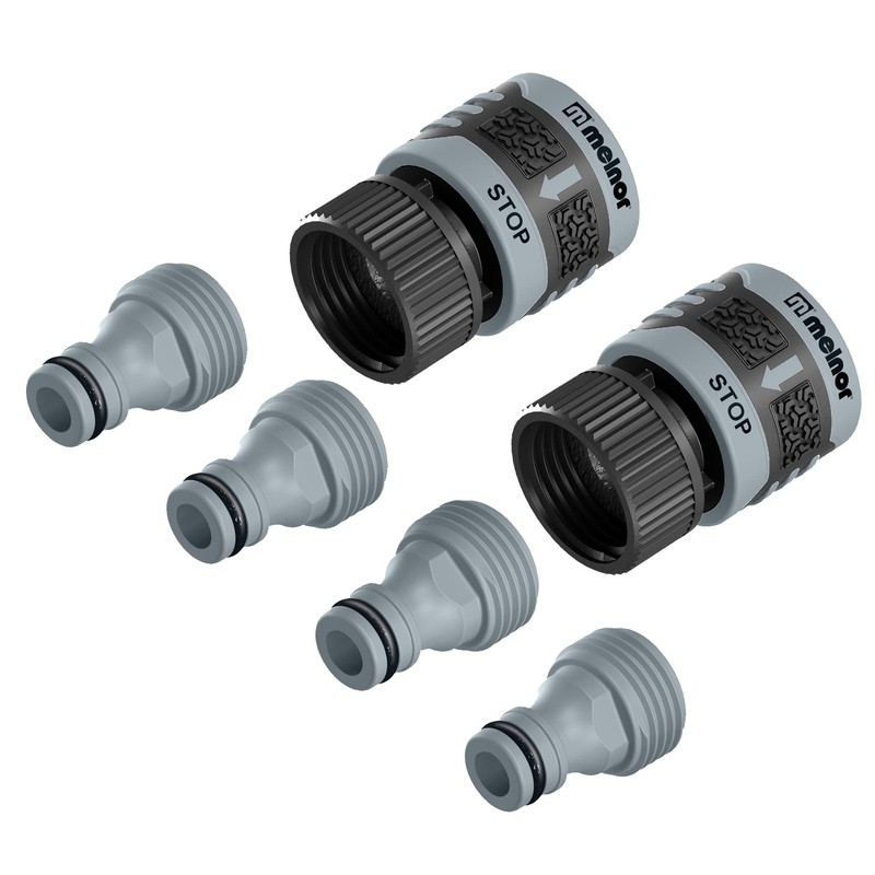 Melnor 65175AMZ 6 Piece Quick Connect Starter Set Connector 6 pcs Set, Black