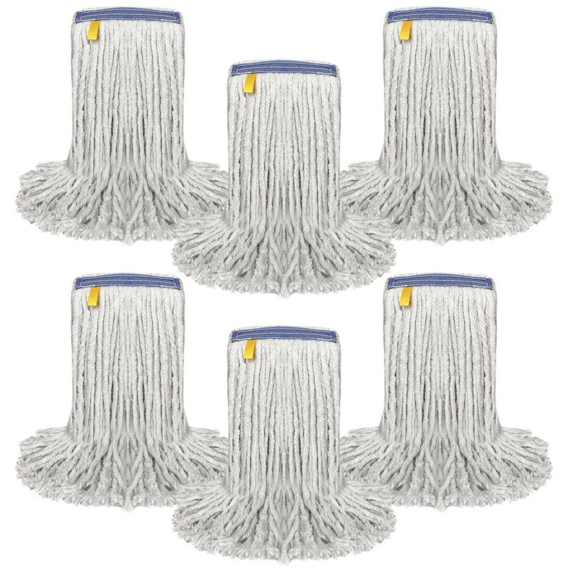 Pack of 6 Cut End Cotton Mop Head Replacement, 1.25-inch Universal Headband, ...