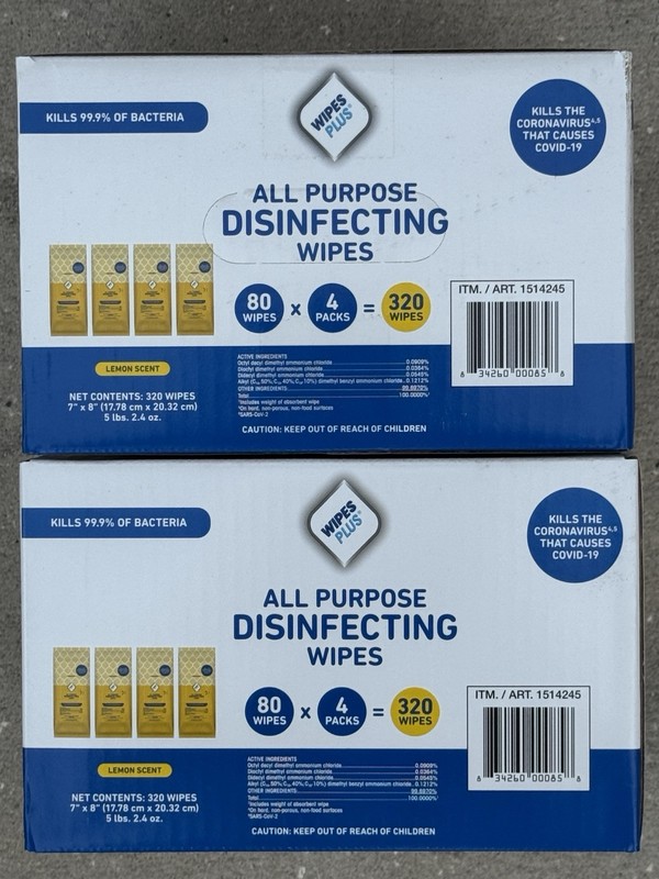 Two Boxes of All Purpose Disinfecting Wipes - 320 Wipes In Each Box - 640 Total