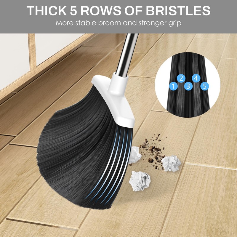 EZKEY Broom and Dustpan Set for Home, 51-in Long Medium, Black White gallery