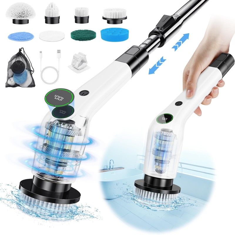 PUFTEM Electric Spin Scrubber, Cordless Shower Scrubber with 8 Scrub Black