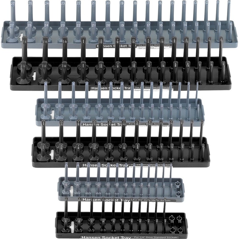 6 Piece Socket Tray Set – 2 Row – 1/4″, 3/8″, 1/2″ – Grey (Metric) Black (SAE)