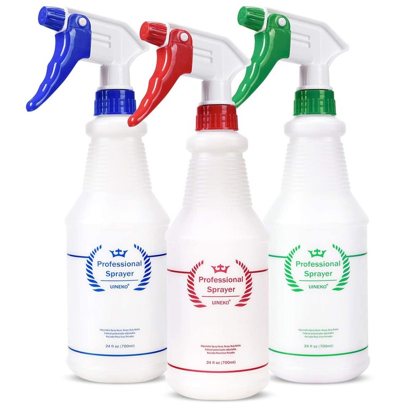 Uineko Plastic Spray Bottle (3 Pack, 24 Oz, 3 24 3 Red, Green, Blue