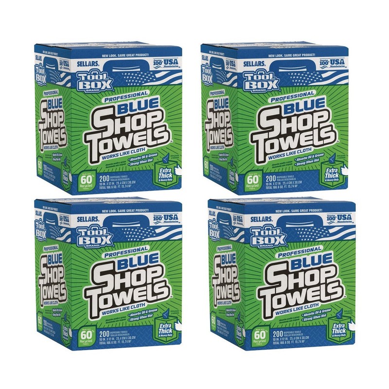 Sellars 55202 1-Ply 10 x 12 TOOLBOX Shop Towels - Blue (4/Carton) New