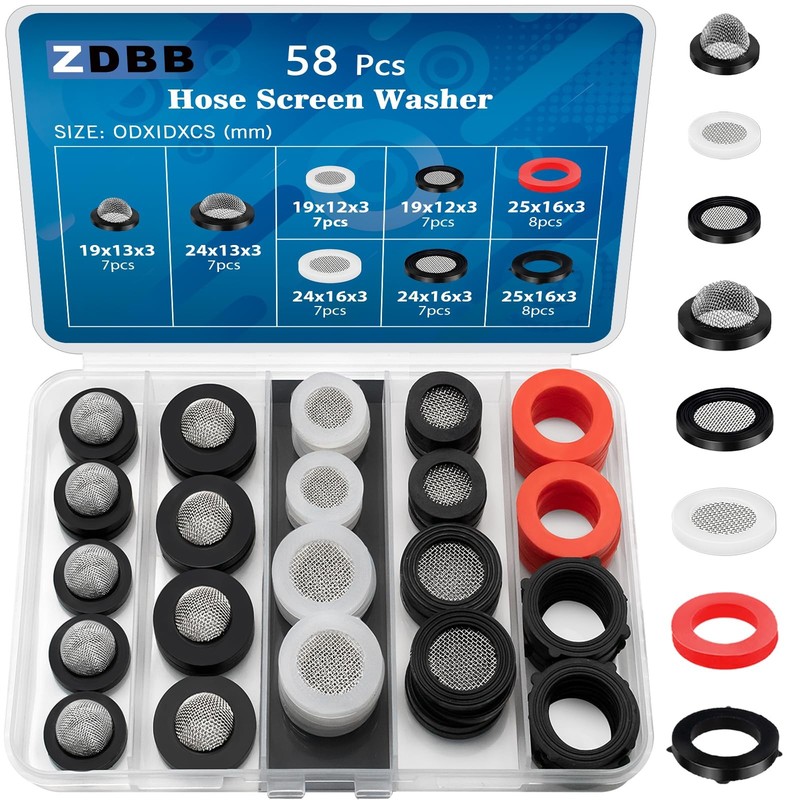 ZDBB 58 PCS Shower Head Garden Hose Screen Filter 58 PCS, Black White