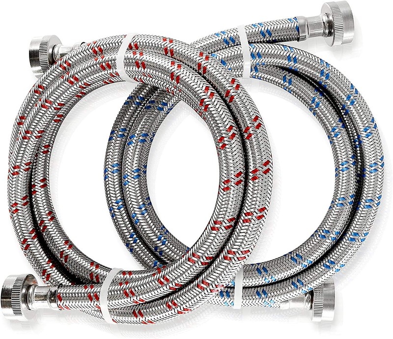 K&J Premium 4ft Stainless Steel Washing Machine Hoses 4ft, gallery