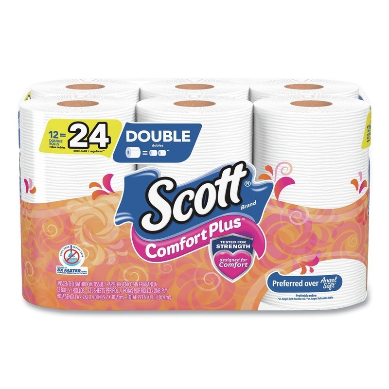 Scott 47618 Double Roll Bath Tissue ComfortPlus Toilet Paper - White (48/CT) New