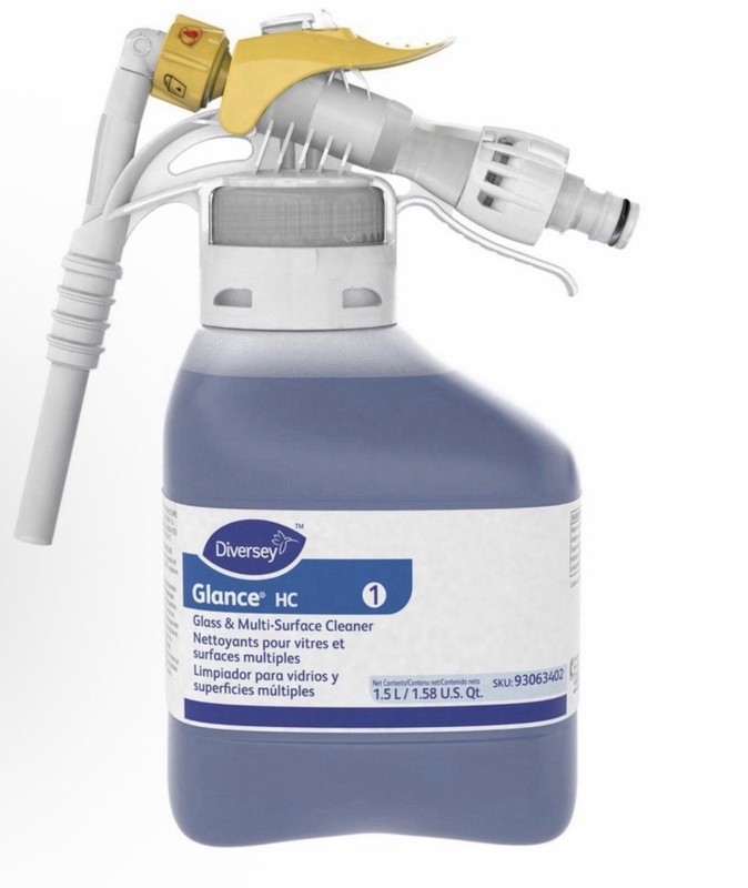 2 Bottles Diversey Glance HC 1.5L Glass/Multi-Surface Cleaner ( SKU 93063402 ).