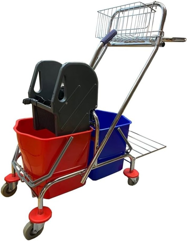Dual MOP Bucket Wringer Trolley, Removable Buckets, Non-Marring Casters