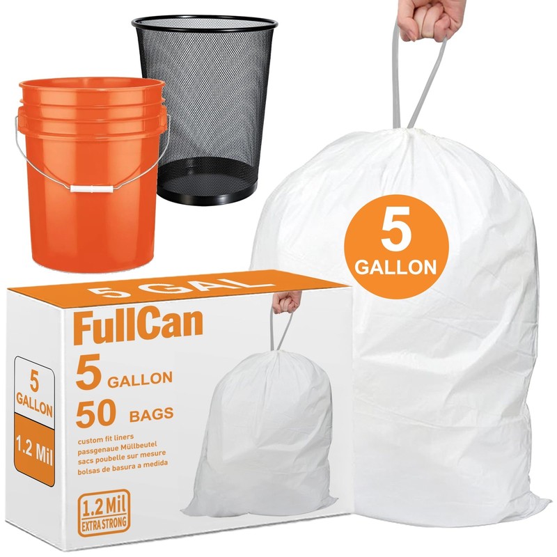 Fullcan 5 Gallon Bucket Mesh Heavy Duty Liners 50 Count 1.2 Mil Thick
