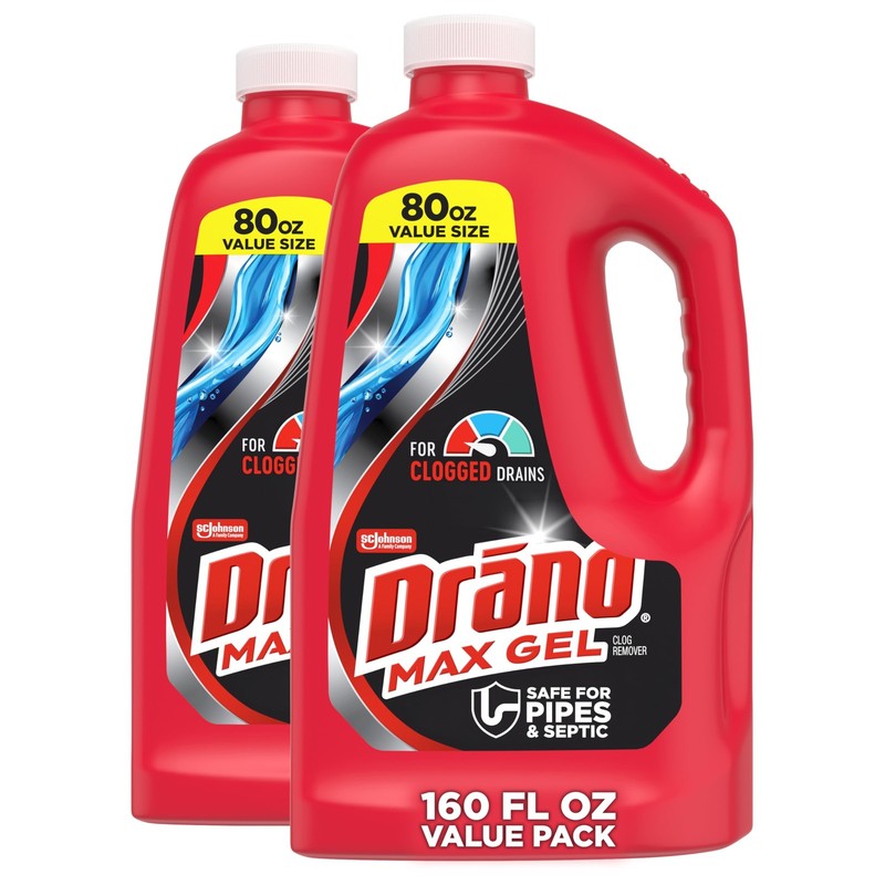 Drano Max Gel Drain Clog Remover & Cleaner, Fast-Acting 80 Fl Oz (Pack of 2)