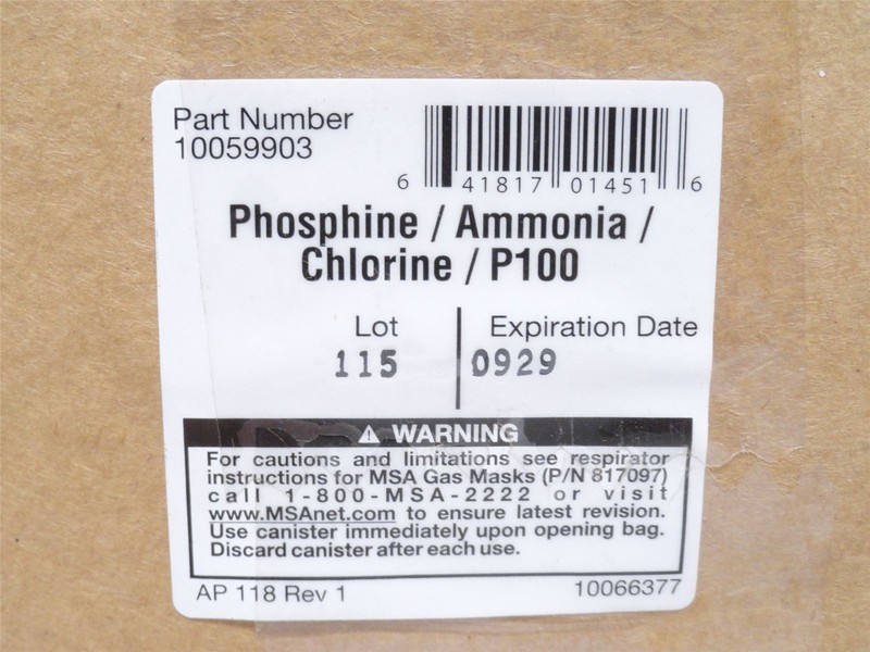 250255 New In Box; MSA 10059903 Threaded Canister Filter; PH; AM; CL; P10 gallery