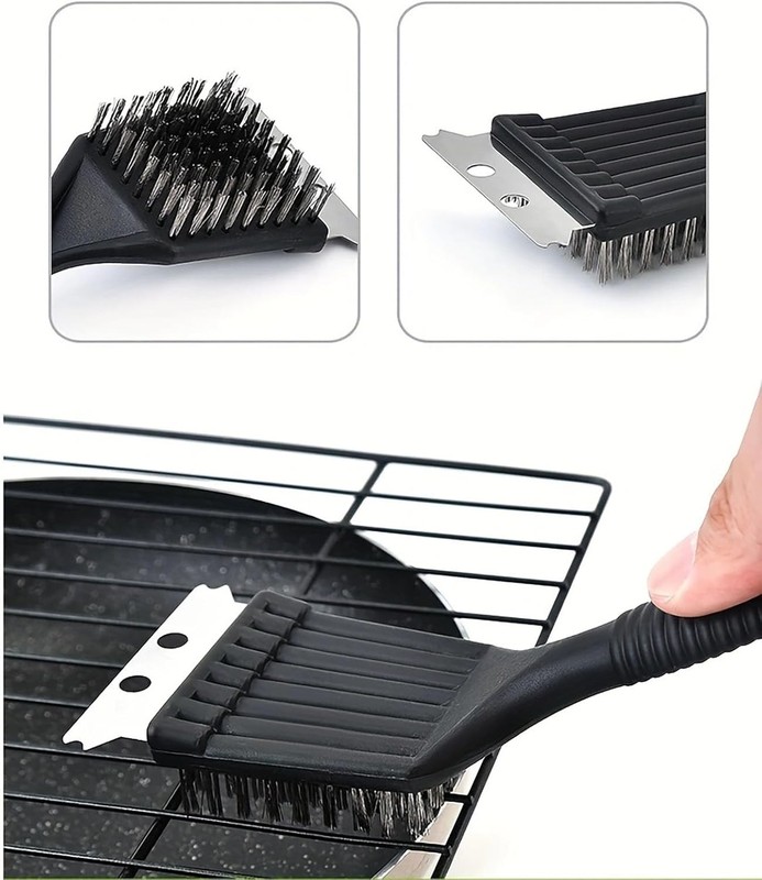 2 Pcs 8.3 Inch x 2.8 Inch Stainless Steel Grill Brush with Plastic Handle for gallery